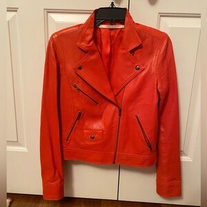 Truth and Pride Orange Perforated Leather Moto Jacket, S